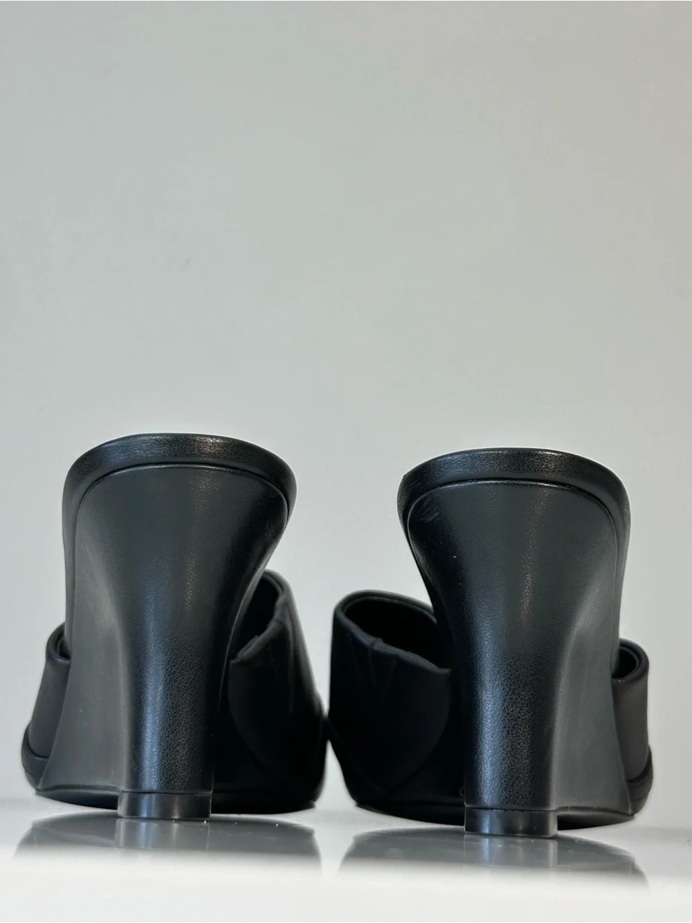 WHBM Black Wedges with Chain Accents Size 7.5 Square Toe Contemporary